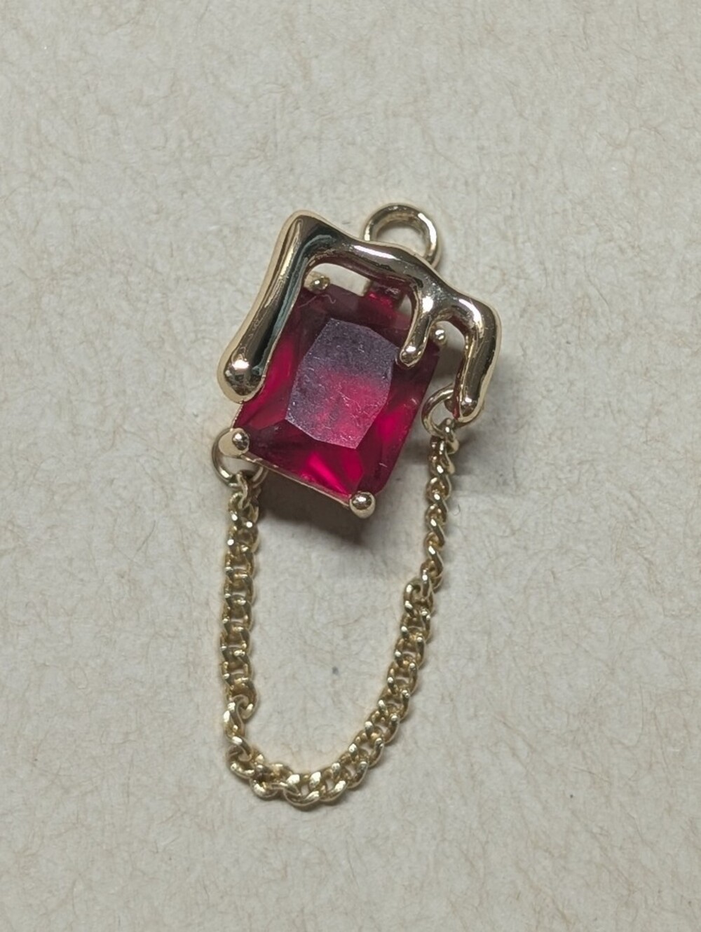 Gold-Tone Pink Glass Pendant Charm with Chain Vampire Blood Drop Style